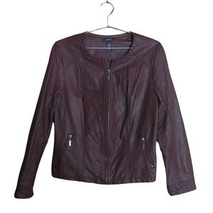 Alfani Faux Leather Moto Jacket Burgundy Maroon Vegan